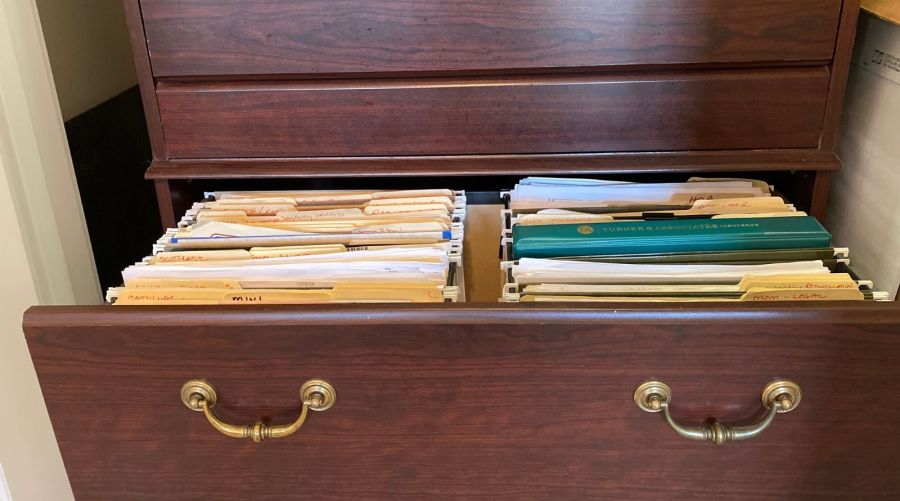 Home office file drawer organized